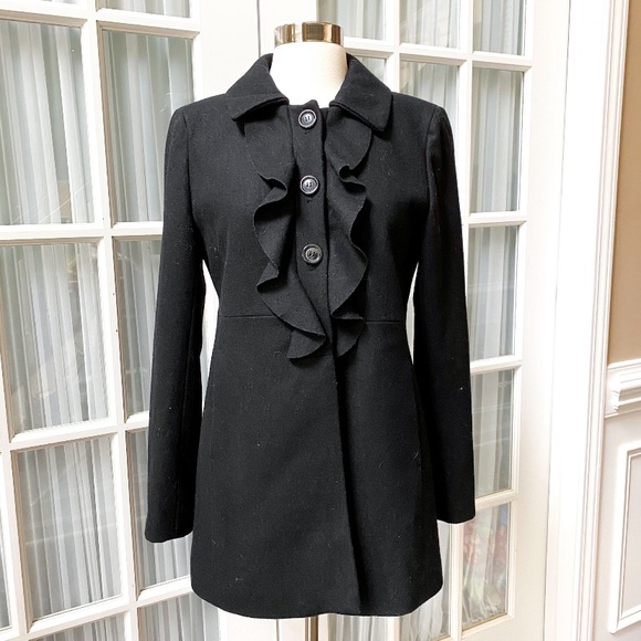 LOFT Jackets & Blazers - LOFT Black Wool Ruffle Pea Coat
